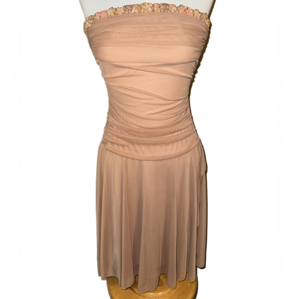 Teeze Me Strapless Tan Dress